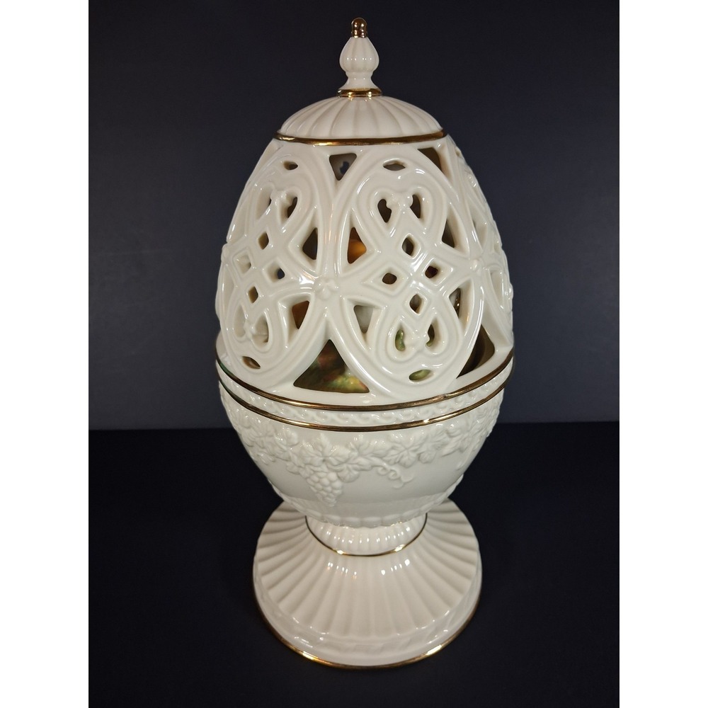 Lenox Egg Musical Autumn Fall Apples Pumpkins Gold Trim 10" h. gold trim